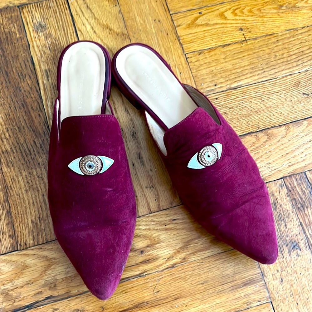 Anthropologie maroon suede mules